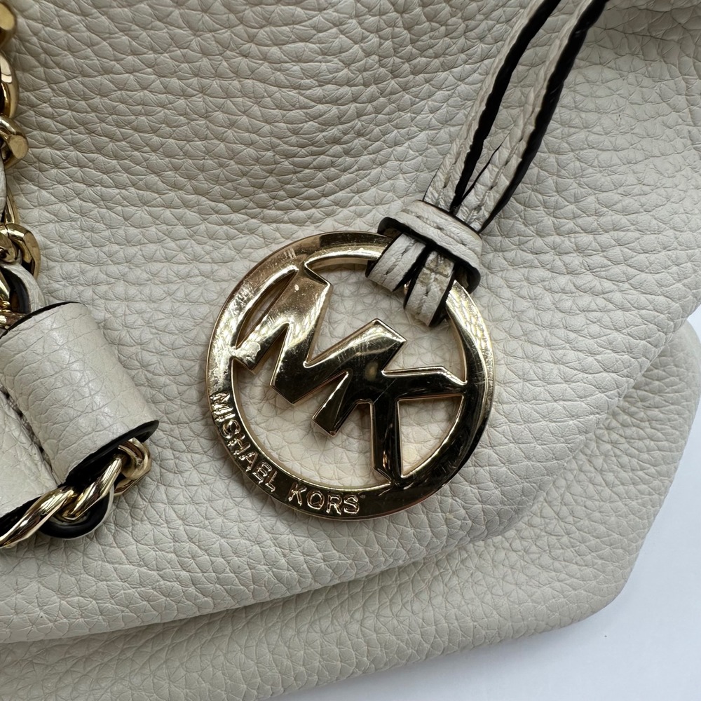 Michael Kors White Leather Drawstring Bucket Bag Gold Chain Shoulder Strap - Picture 9 of 14